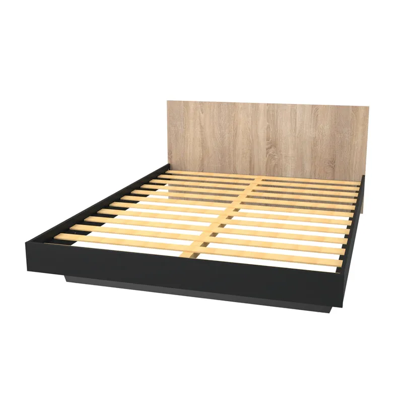 Lit 160x200 sommier inclus Cora Bois blanchi et Noir