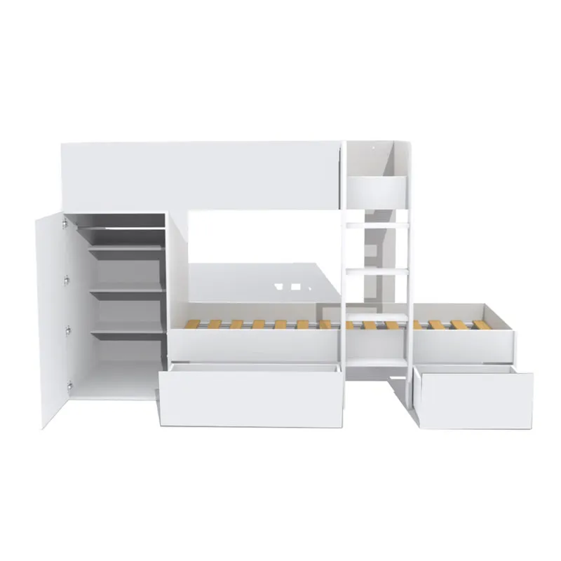Lit superposé 90x190 - armoire - tiroirs - sommier inclus Twin Blanc