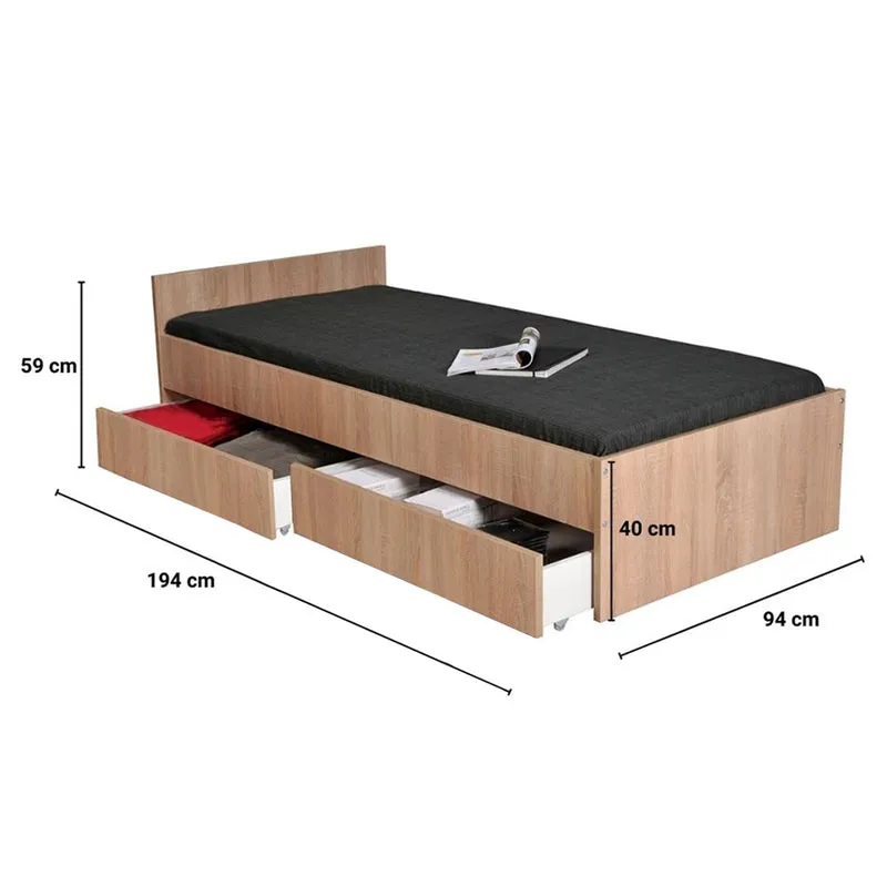 Lit 90x190 tiroirs inclus Orson Bois blanchi