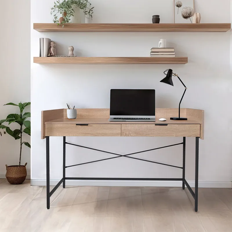 Bureau 2 tiroirs Suliac Bois blanchi et Noir