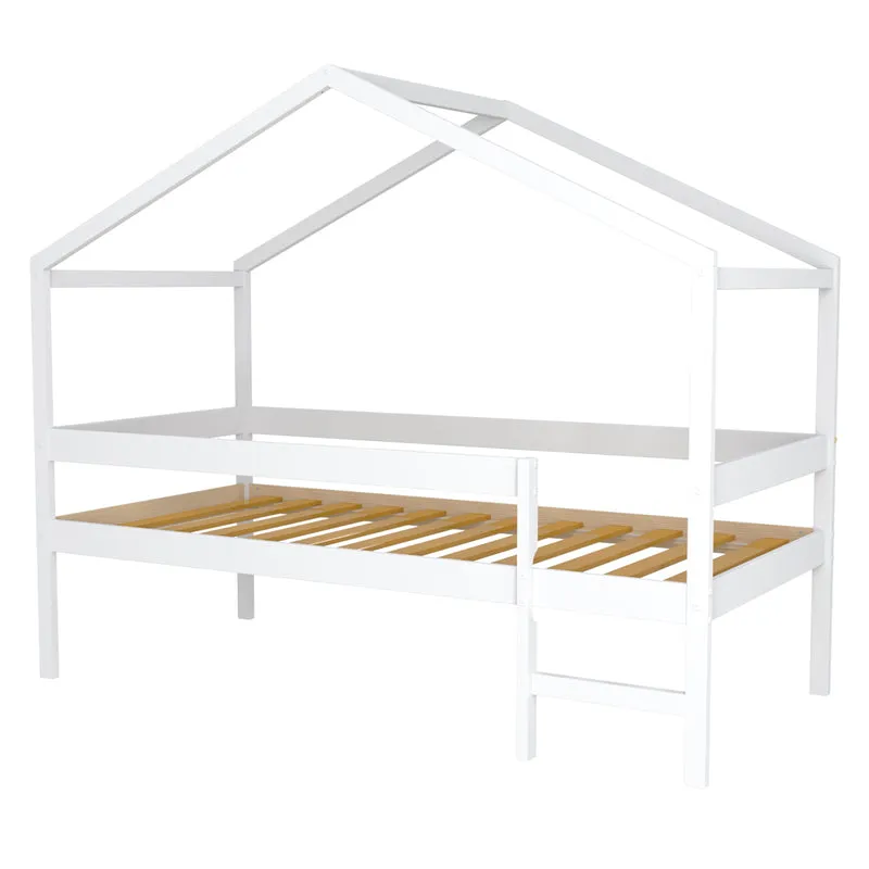 Lit cabane mi-hauteur 90x190 sommier inclus Penny Blanc