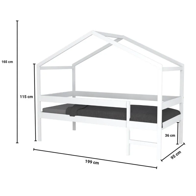 Lit cabane mi-hauteur 90x190 sommier inclus Penny Blanc