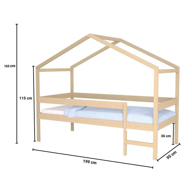 Lit cabane mi-hauteur 90x190 sommier inclus Penny Bois