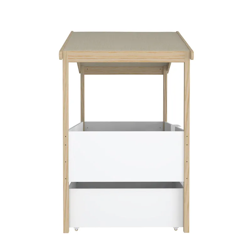 Lit cabane mi-hauteur 90x200 sommier et tiroirs inclus Kayla Bois et Blanc