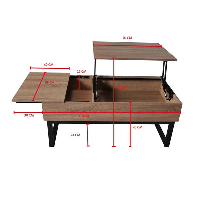 Table basse avec plateau relevable Gena Bois et Noir