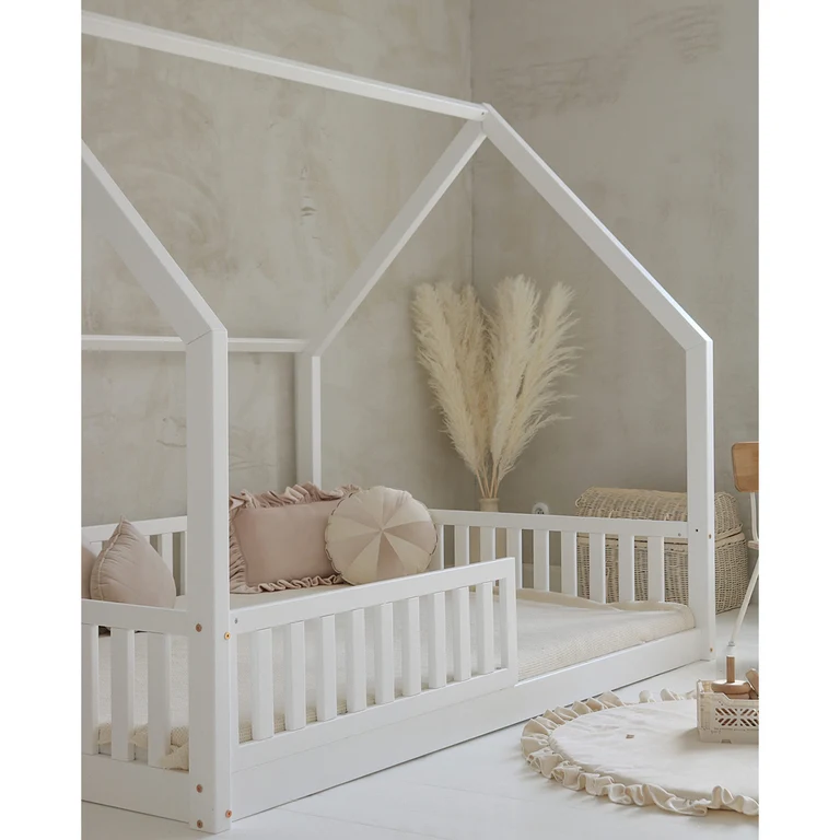 Lit cabane 140x200 barrière et sommier inclus pieds 1 cm Daisy Blanc