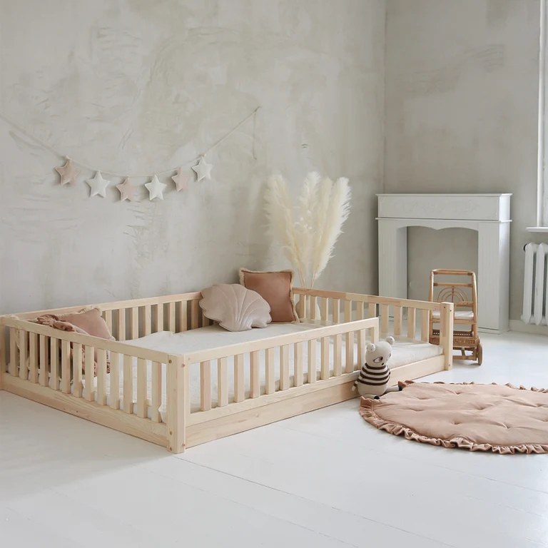 Lit 140x200 barrière et sommier inclus pieds 1 cm Agnès Bois