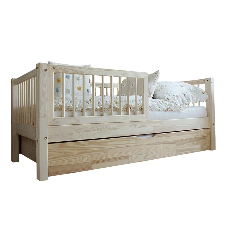 Lit 90x190 barrière sommier et tiroir inclus Sybil Bois