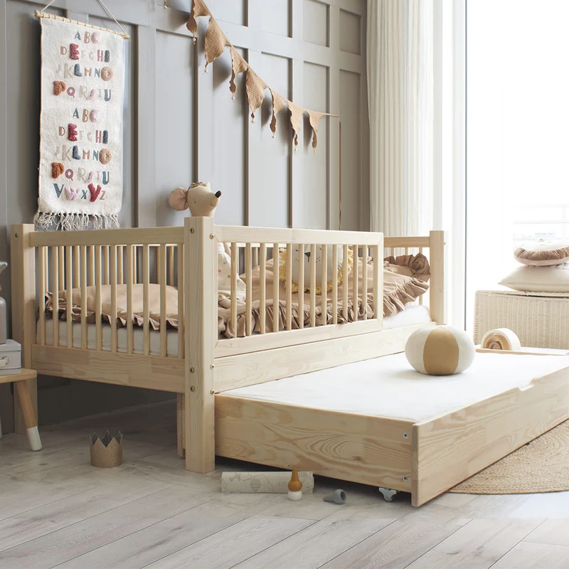 Lit 90x190 barrière sommier et tiroir inclus Sybil Bois