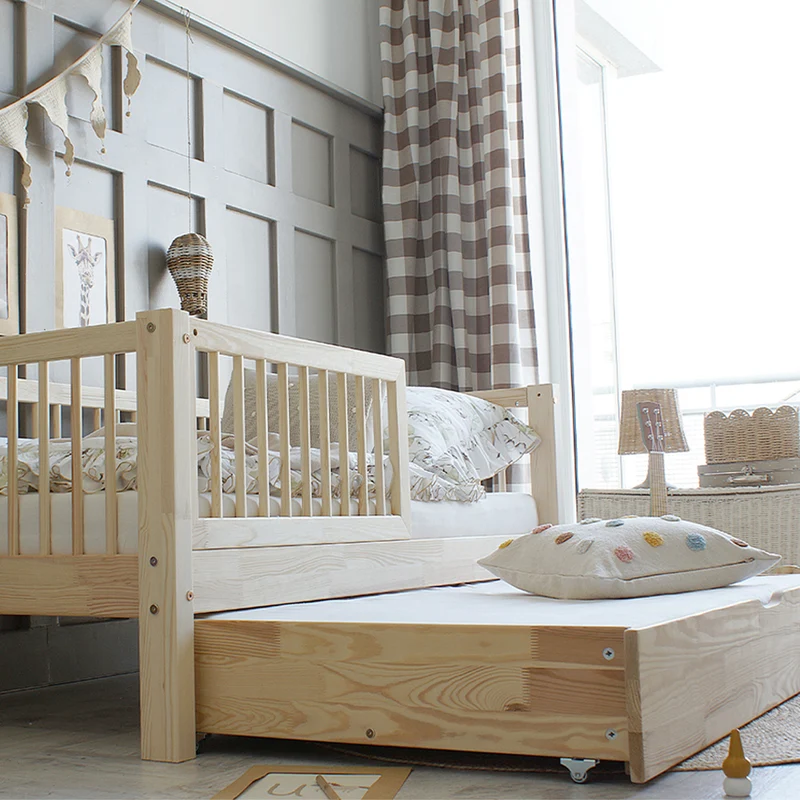Lit 90x190 barrière sommier et tiroir inclus Sybil Bois