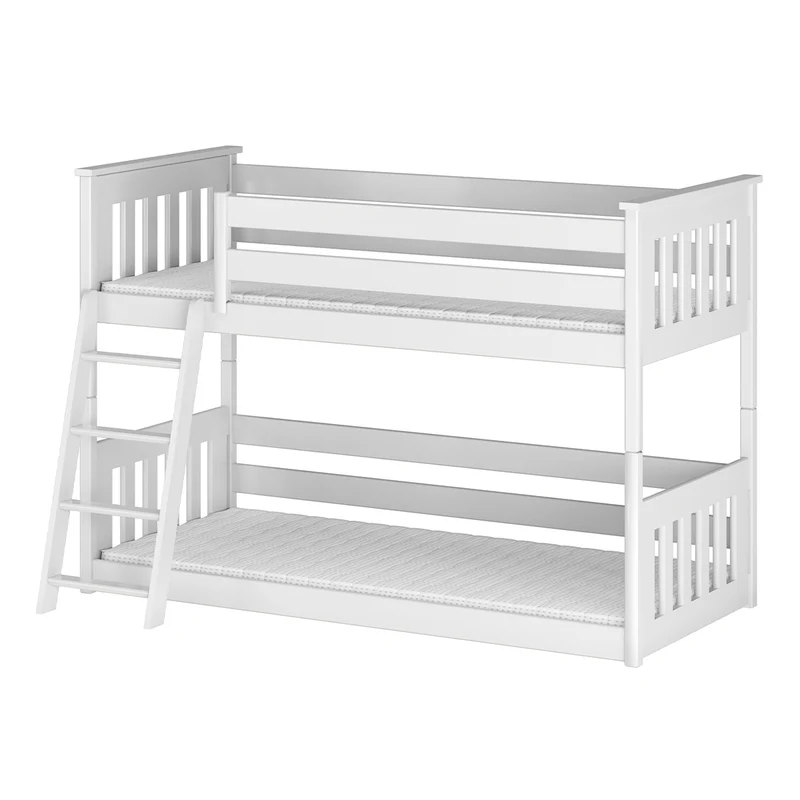Lit superposé 90x200 au sol sommiers inclus Timeo Blanc