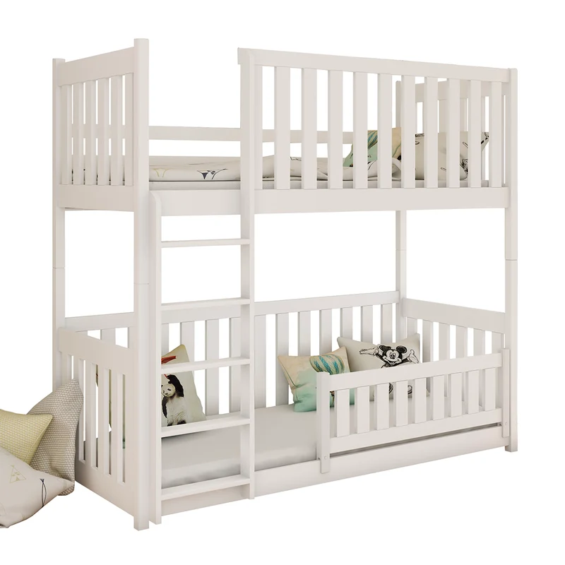 Lit superposé 90x200 au sol sommiers inclus Gabin Blanc
