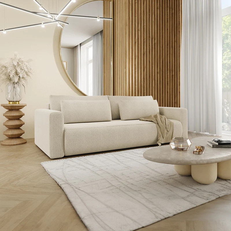 Canapé convertible 3 places coffre Evy Beige