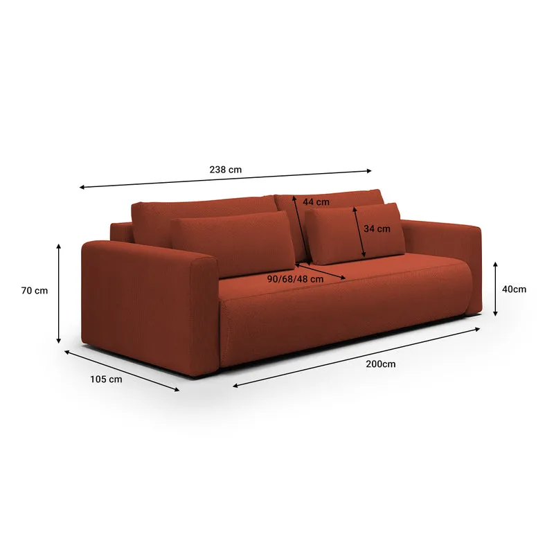 Canapé convertible 3 places coffre Evy Orange Brique