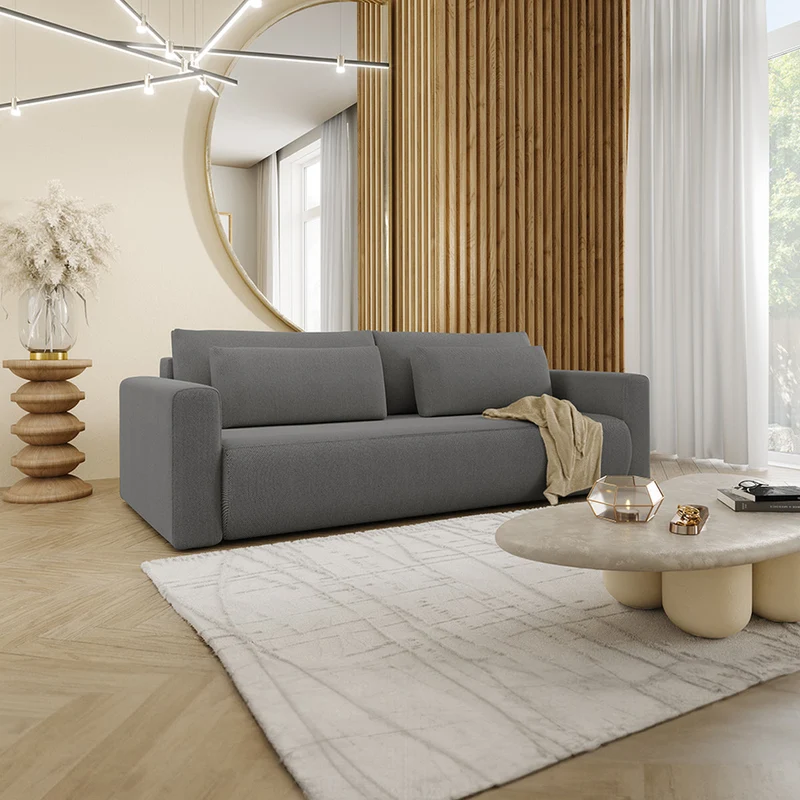 Canapé convertible 3 places coffre Evy Gris