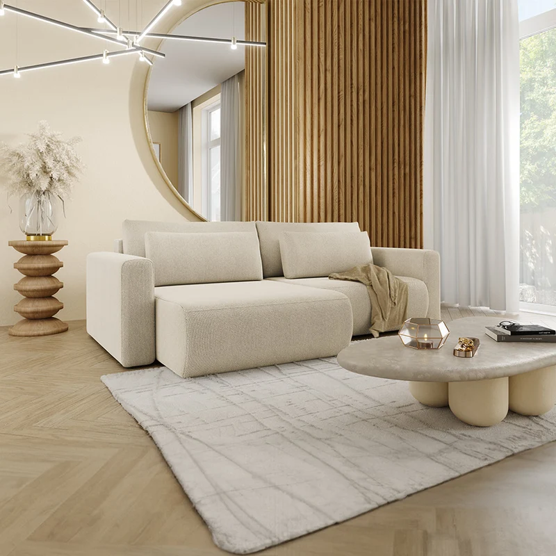 Canapé d'angle réversible convertible 3 places coffre Evy Beige