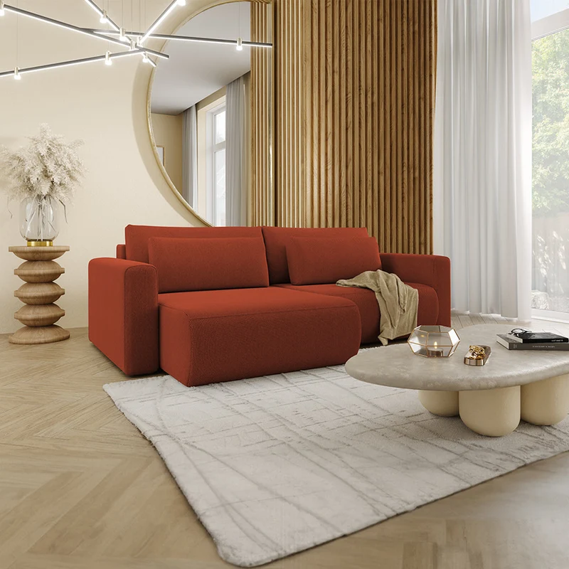 Canapé d'angle réversible convertible 3 places coffre Evy Orange Brique