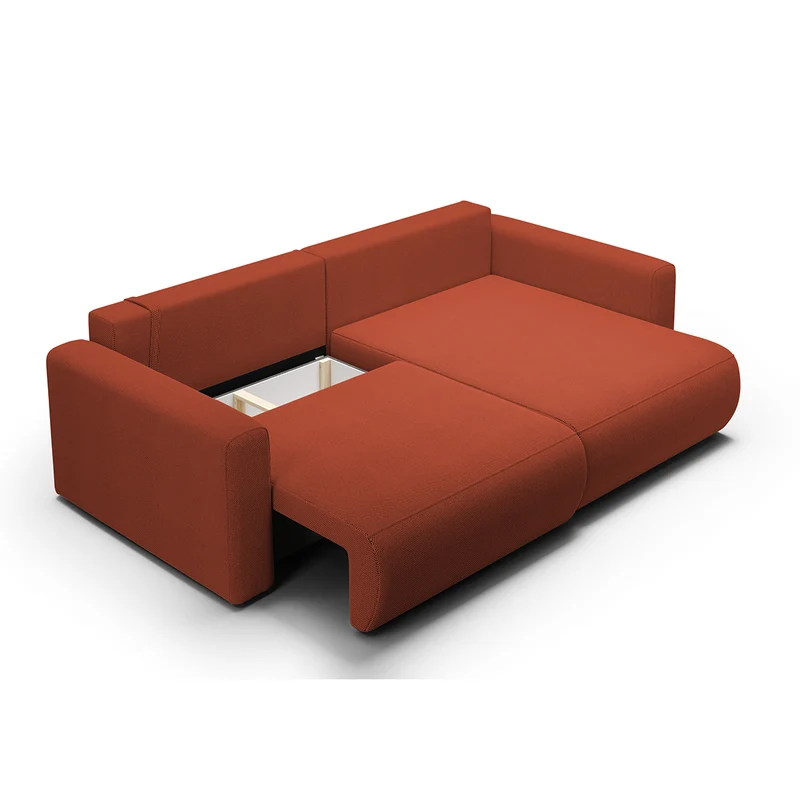 Canapé d'angle réversible convertible 3 places coffre Evy Orange Brique