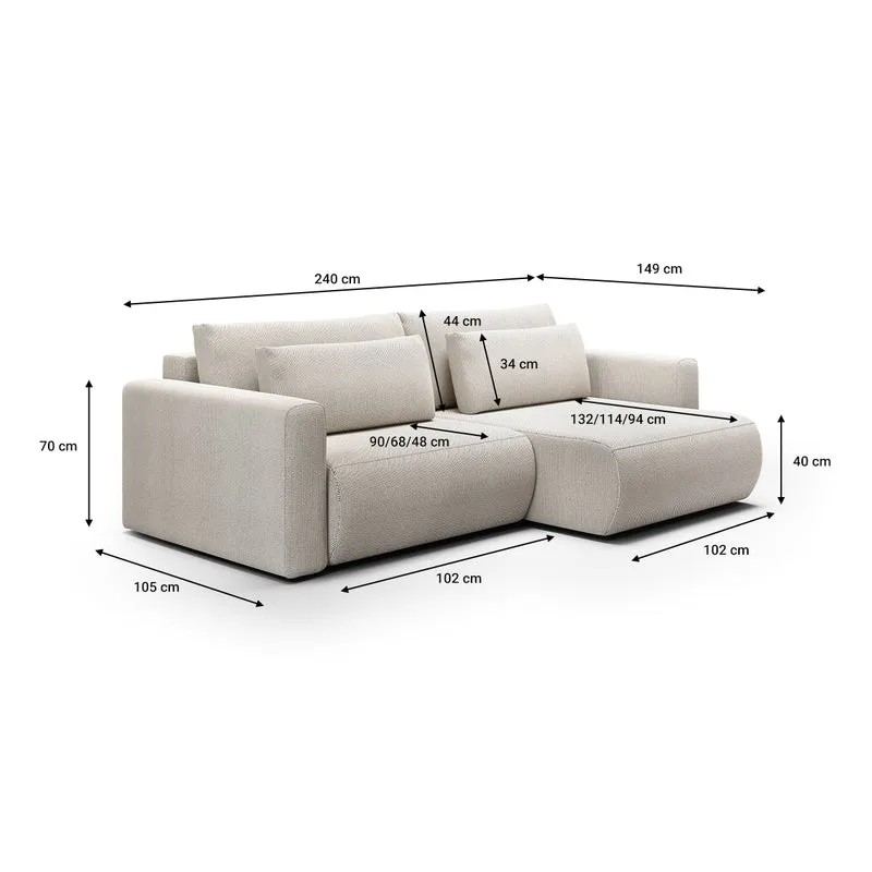 Canapé d'angle réversible convertible 3 places coffre Evy Gris Clair