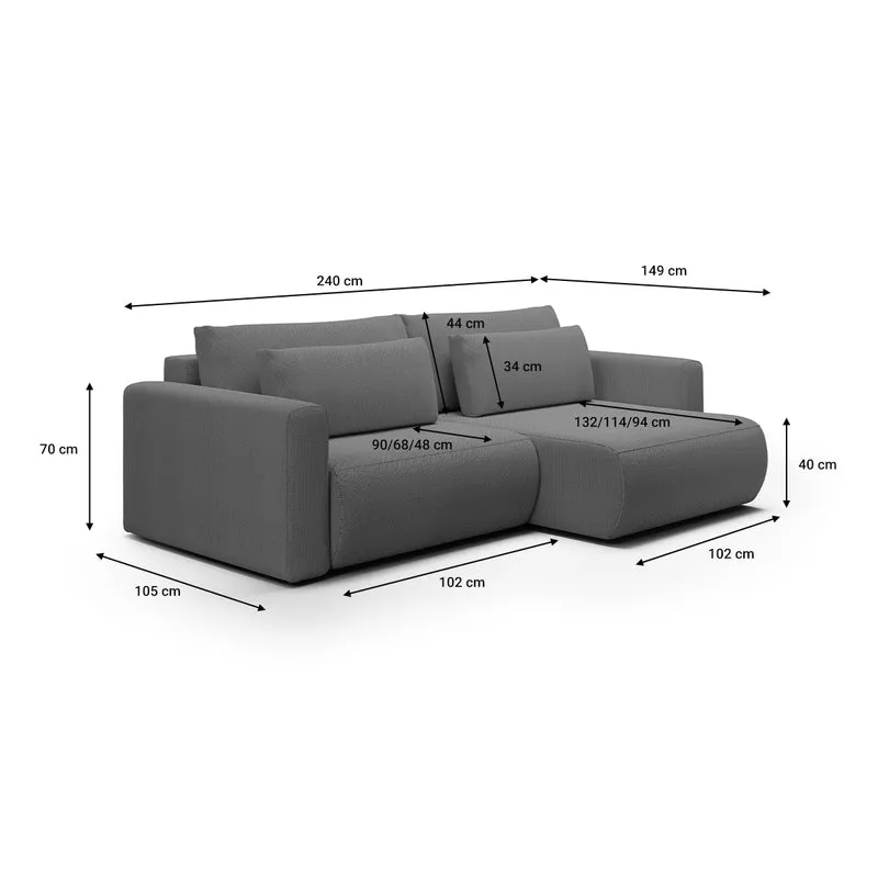 Canapé d'angle réversible convertible 3 places coffre Evy Gris