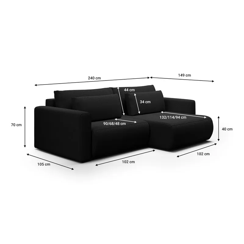 Canapé d'angle réversible convertible 3 places coffre Evy Noir