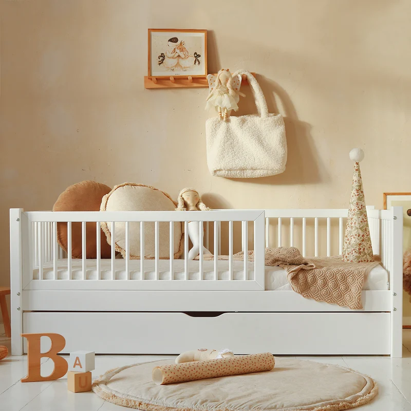Lit 90x190 barrière sommier et tiroir inclus Sybil Blanc