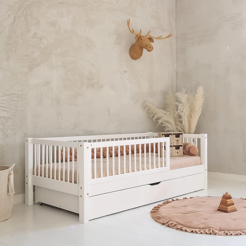 Lit 90x190 barrière sommier et tiroir inclus Sybil Blanc