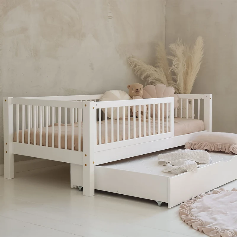 Lit 90x190 barrière sommier et tiroir inclus Sybil Blanc