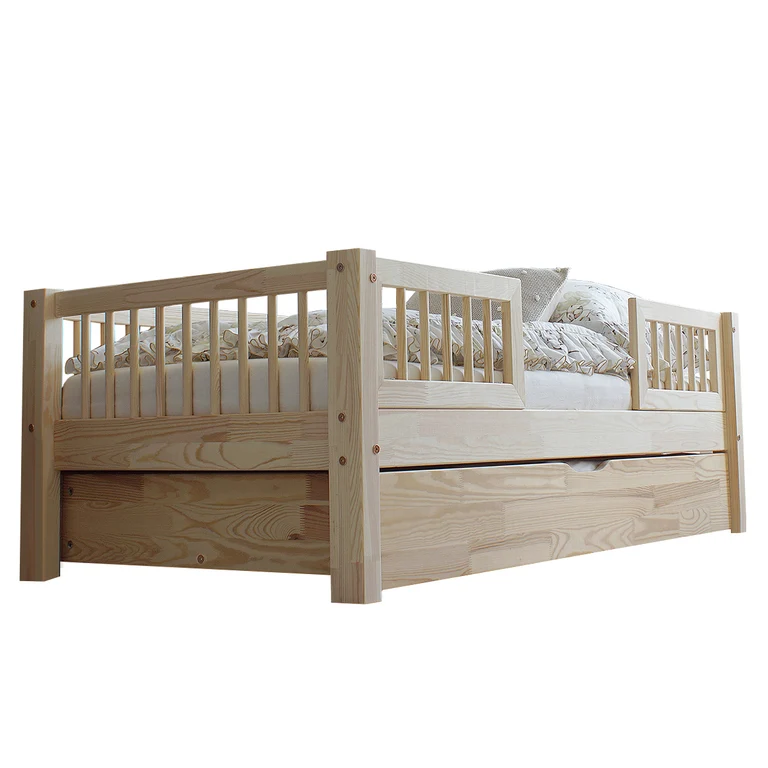Lit 90x190 barrières sommier et tiroir inclus Adèle Bois
