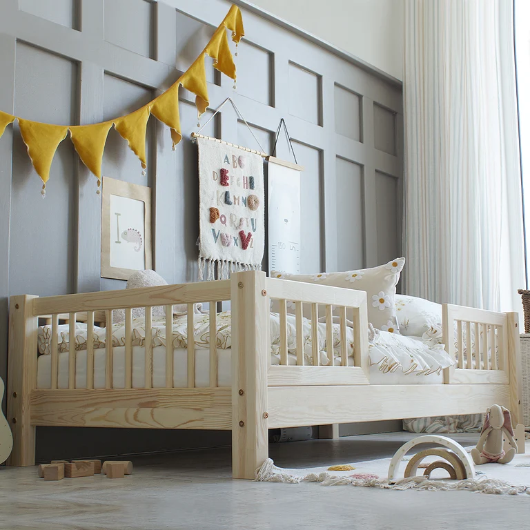 Lit 90x190 barrières et sommier inclus pieds 10 cm Adèle Bois