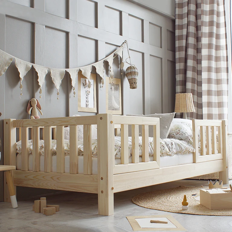 Lit 90x200 barrières et sommier inclus pieds 10 cm Agnès Bois