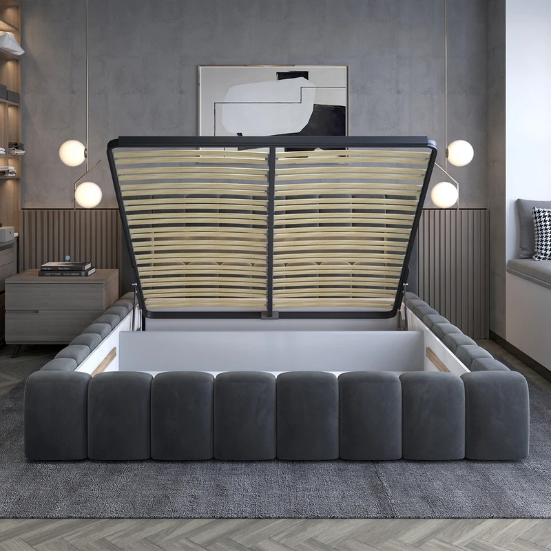 Lit coffre 160x200 sommier inclus Auria Velours Gris foncé