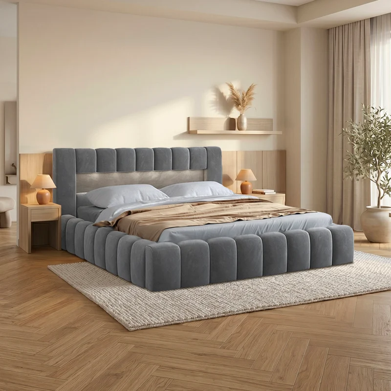 Lit coffre 160x200 sommier inclus Auria Velours Gris