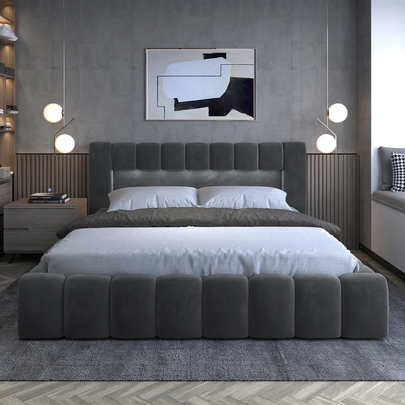 Lit coffre 180x200 sommier inclus Auria Velours Gris foncé