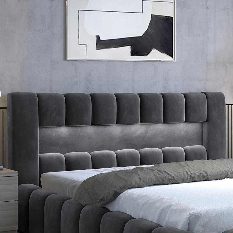Lit coffre 180x200 sommier inclus Auria Velours Gris foncé