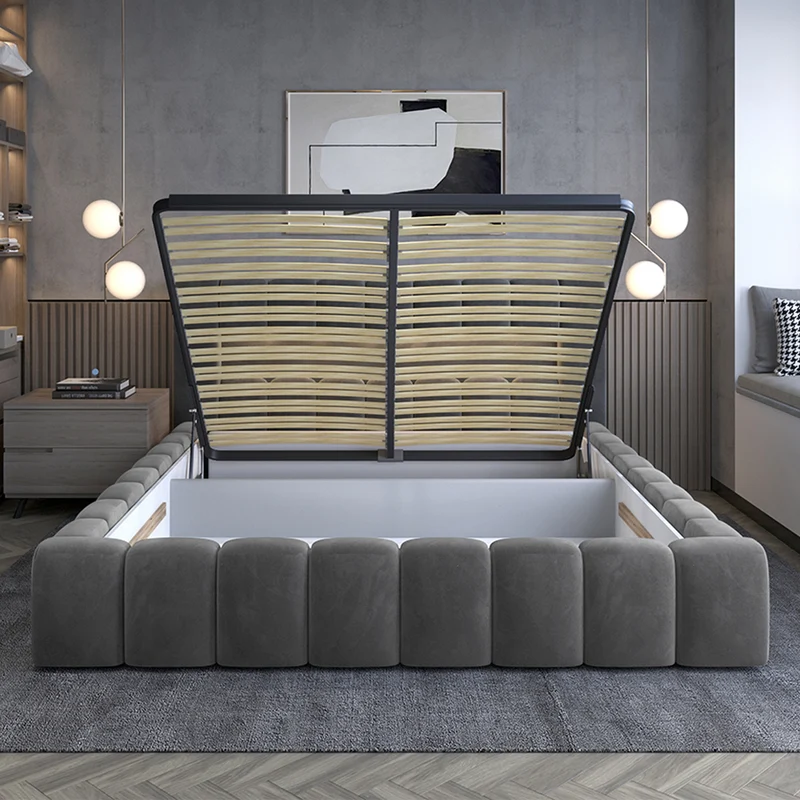 Lit coffre 180x200 sommier inclus Auria Velours Gris