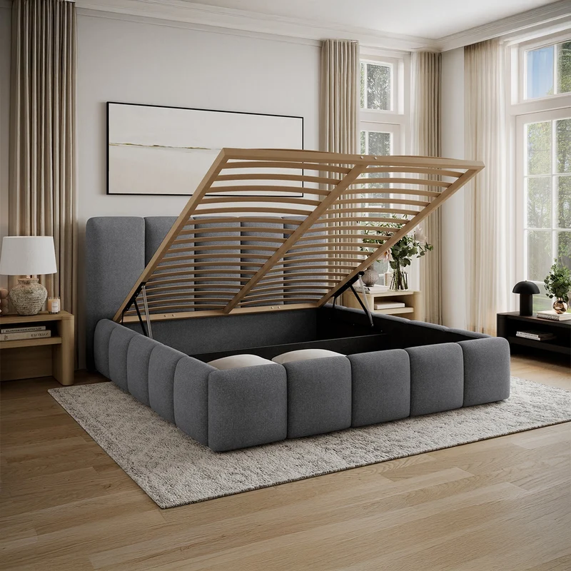 Lit coffre 160x200 sommier inclus Klaus Gris