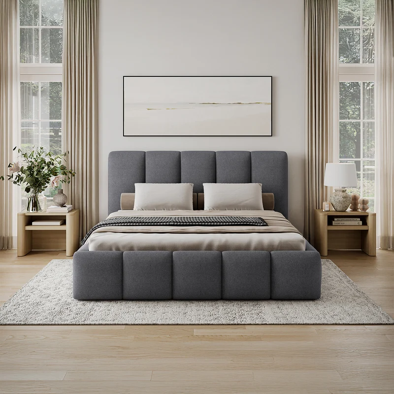 Lit coffre 160x200 sommier inclus Klaus Gris