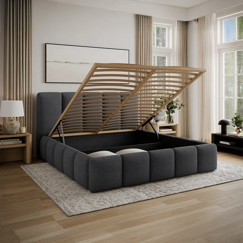Lit coffre 180x200 sommier inclus Klaus Gris Foncé