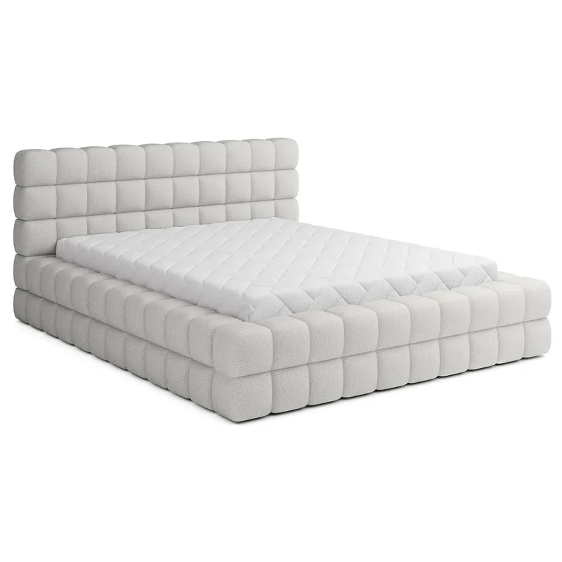 Lit coffre 160x200 sommier inclus Cloud tissu bouclette Blanc
