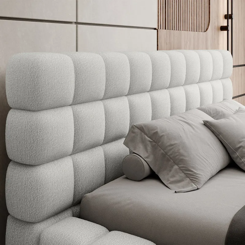 Lit coffre 160x200 sommier inclus Cloud tissu bouclette Blanc