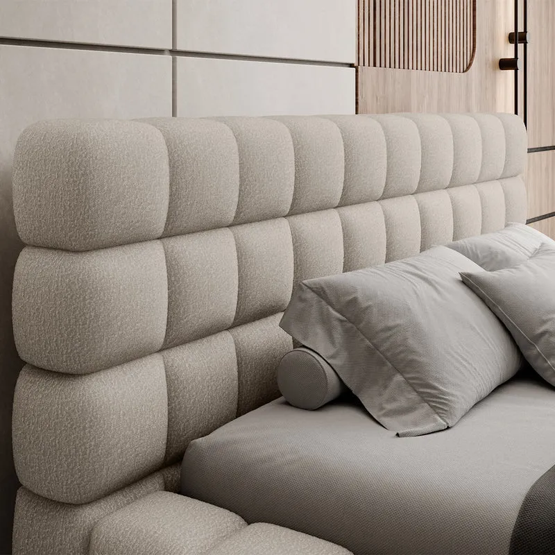 Lit coffre 160x200 sommier inclus Cloud tissu bouclette Beige