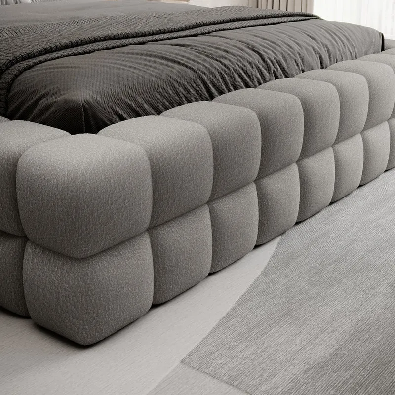 Lit coffre 160x200 sommier inclus Cloud tissu bouclette Gris