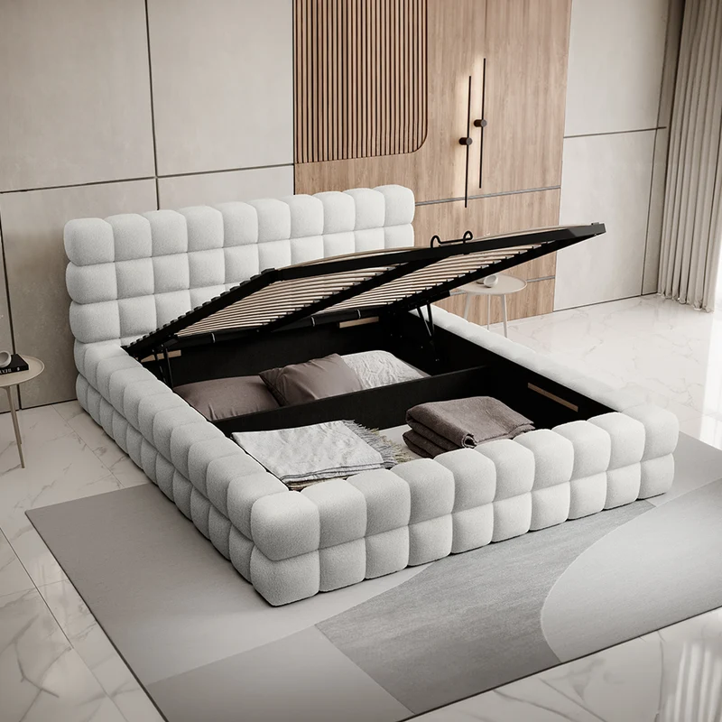 Lit coffre 180x200 sommier inclus Cloud tissu bouclette Blanc