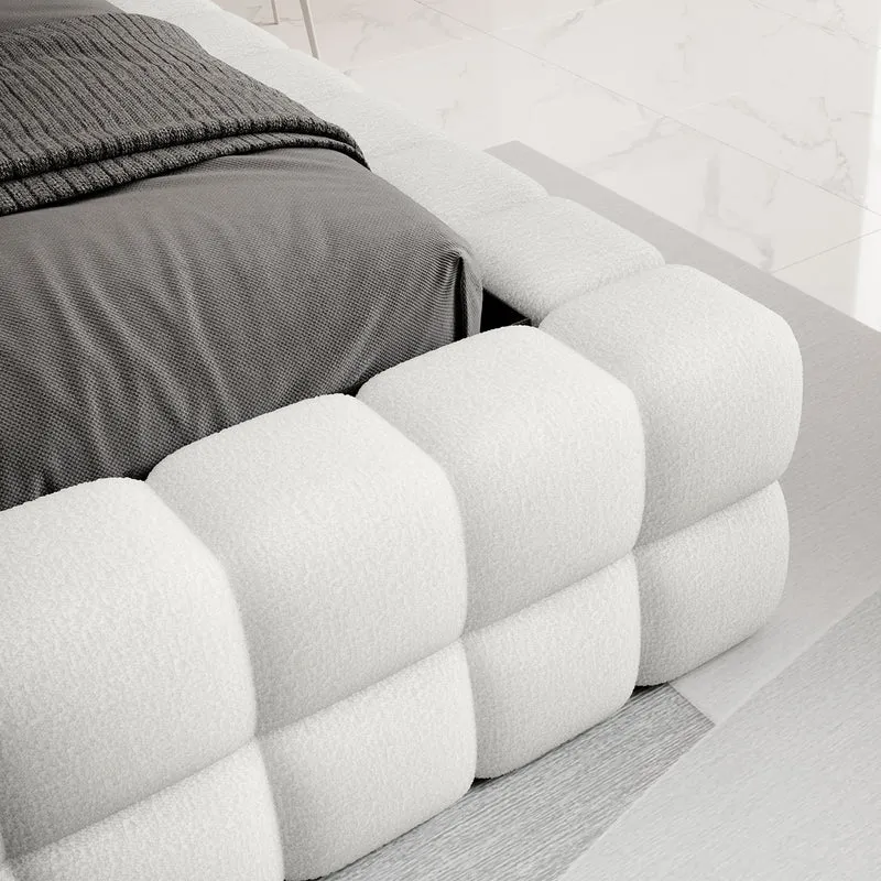 Lit coffre 180x200 sommier inclus Cloud tissu bouclette Blanc