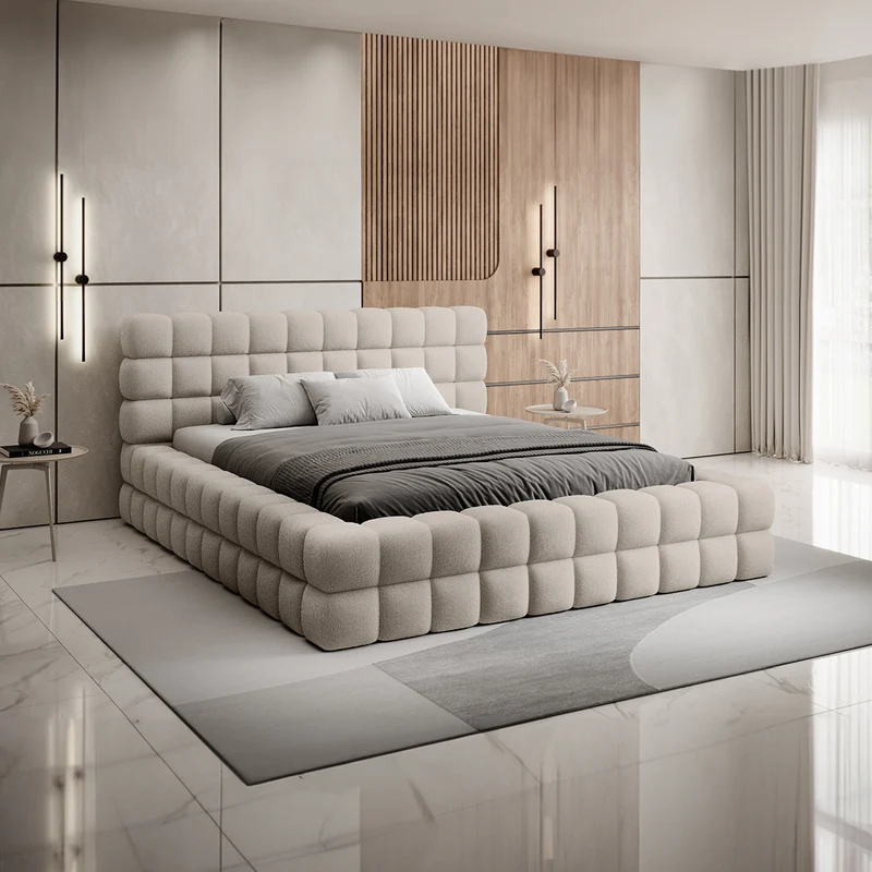 Lit coffre 180x200 sommier inclus Cloud tissu bouclette Beige