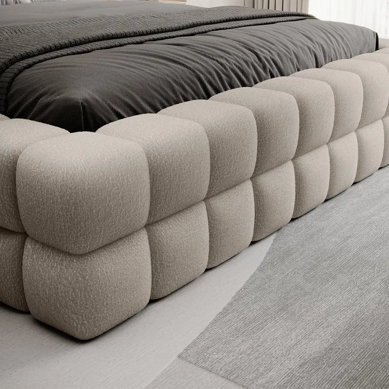 Lit coffre 180x200 sommier inclus Cloud tissu bouclette Beige