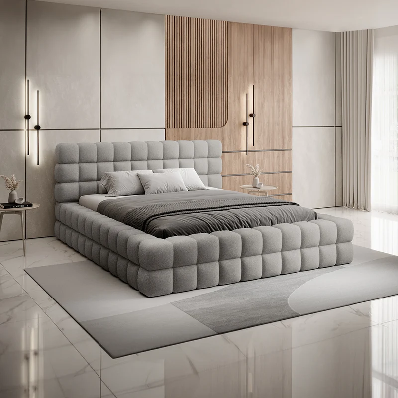 Lit coffre 180x200 sommier inclus Cloud tissu bouclette Gris