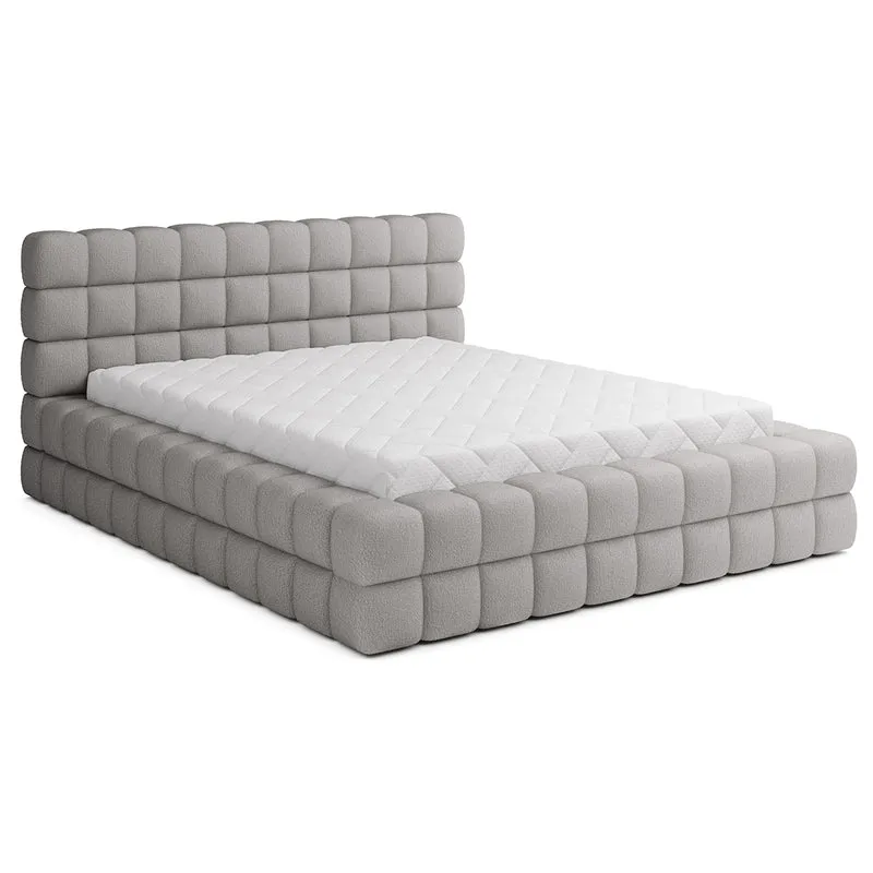 Lit coffre 180x200 sommier inclus Cloud tissu bouclette Gris