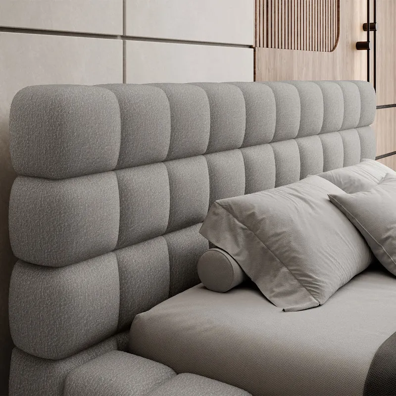 Lit coffre 180x200 sommier inclus Cloud tissu bouclette Gris